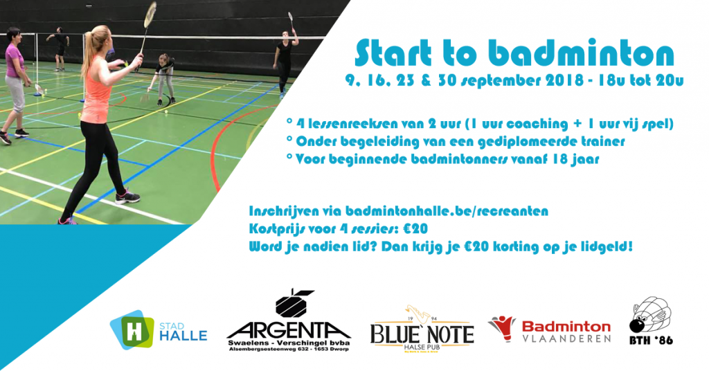 Start to badminton Sportcomplex De Bres Halle  badminton BTH'86 badmintonteam Halle 