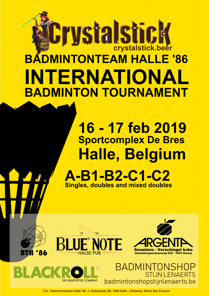 Badmintonteam Halle '86 International tournament toernooi De Bres Halle Crystalstick Beer Blue Note Pub Argenta Dworp Alsemberg