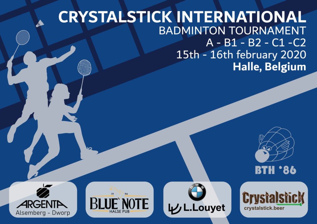 Crystalstick BTH '86 International BWF Badminton tournament Badminton Vlaanderen Badminton World Federation BMW L. Louyet Crystalstick Beer Blue Note Pub Halle Argenta Alsemberg Dworp